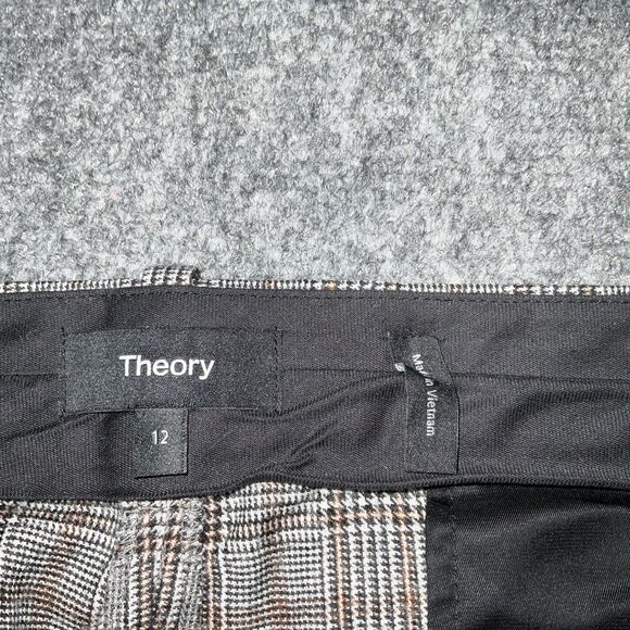 Theory Pants Womens Size 12 Brown Plaid Houndstooth Cropped Academia Preppy - Picture 2 of 9